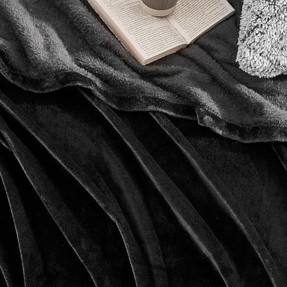 Hansleep Throw XL Black Fleece Blanket, Soft Flannel Bed Blanket | Fuzzy Cozy Blanket 50x70 Inches, Multi-use for Bed, Sofa, Couch, Travel, Camping, All Season Warm Lightweight Cover - color: Black, size: Throw XL (50x70 Inches)