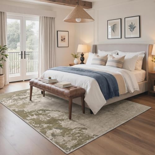 BEIMO 5X7 Modern Abstract Area Rug, Washable Non Slip Soft Living Room Rug | Artistic Rug in Dusty Beige, Soft Faux Wool Rug for Bedroom and Dining Room, Non-Shedding, Easy Care, Lightweight, Low Pile - color: Dusty Beige, size: 5' x 7' (Rectangular)