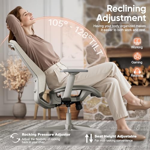 Mesh Office Chair,Ergonomic Computer Desk Chair,Sturdy Task Chair- Adjustable Lumbar Support & Armrests,Tilt Function,Comfort Wide Seat,Swivel Home Office Chair (Beige) - color: Beige