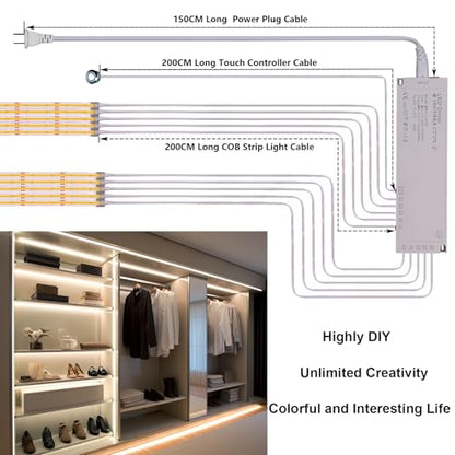 BENLUN 12V COB LED Under Cabinet Strip Lighting Cuttable 32.8ft for Kitchen | 4000K Natural White LED Strip Lights Dimmable Adhesive 8W/M CRI 93 with Dimmer and Power Supply for Bookcase Shelf Display - color: Natural White 4000K