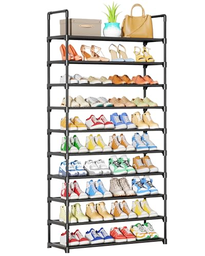 Kitsure Shoe Rack - 10-Tier Shoe Organizer with Detachable Fabric Shelves & Metal Frame, Tall Shoe Rack for Closet, Entrance, Living Room, 32.0" Wide - 10 Tier, Black - color: Black, size: 32.0"Wide - 10 Tier