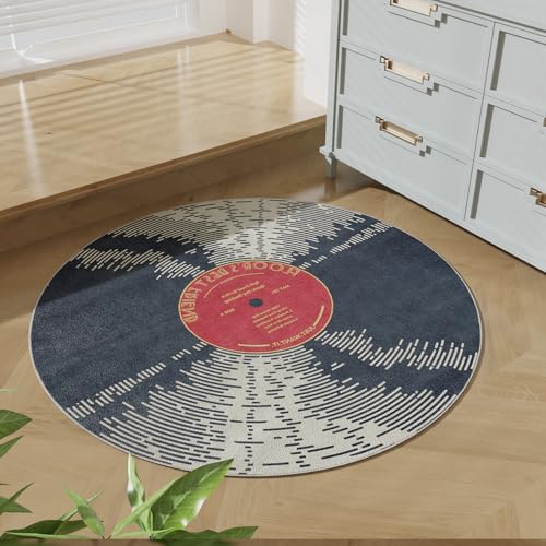 Vinyl Record 3ft Round Rug, Non-Slip Circular Area Rug for Living Room, Bedroom,Dining Room Table,Small Washable Rug Round,Ultra Soft Round Carpet for Home Decor Aesthetic,Low-Pile Kitchen Circle Rugs - size: 3' (Round)