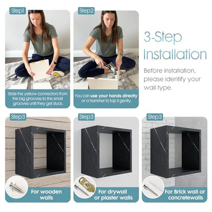 Cube Floating Shelves Set2, Display Shelves Wall Mount 7.75" D x 12.5" W x 12.5" H(Cloud Atlas, Square 2 Cubes) - color: Cloud Atlas, size: Square-Set2
