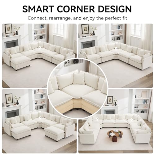 147'' Oversized U Shaped Cloud Sectional Sofa, Chenille Deep Seat Couches for Living Room, Comfy Upholstered Modular Sectional Sofa Couch, Beige - color: Beige, size: 147'' Oversized U Shape