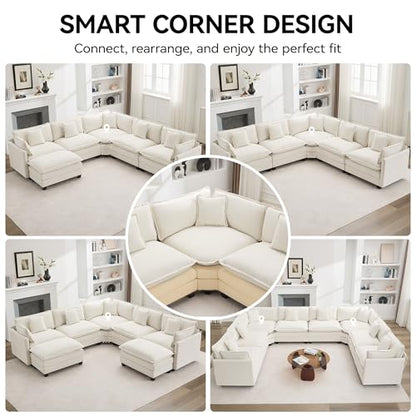 147'' Oversized U Shaped Cloud Sectional Sofa, Chenille Deep Seat Couches for Living Room, Comfy Upholstered Modular Sectional Sofa Couch, Beige - color: Beige, size: 147'' Oversized U Shape