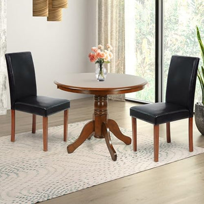 Round Solid Wood Dining Table 38.5'' D with Pedestal Base, Kitchen Round Table for 2 and 4 Persons, Restaurant Table, Medium Brown Color - color: Medium Brown