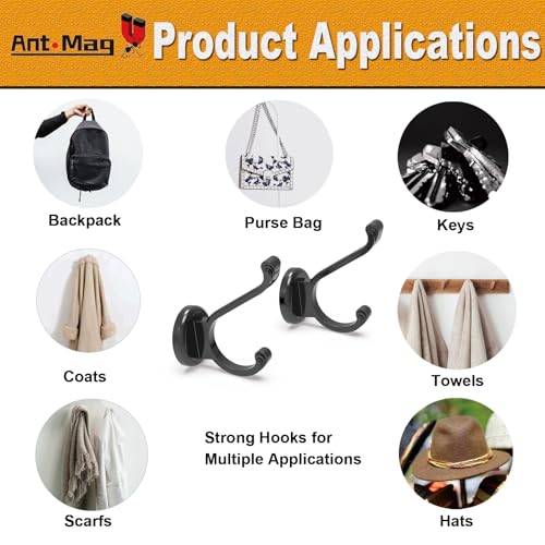 Ant Mag Magnetic Hooks Heavy Duty 140LBS, Neodymium Wall Coat Hooks 4 Pack | Strong Magnet Hooks for Hanging Coats, Robes, Backpacks, Bags, Hats, Keys, Mugs, Cups, Towels,Black - color: Black, size: 4 Pack
