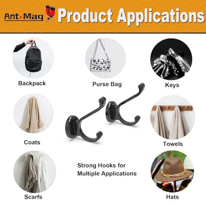 Ant Mag Magnetic Hooks Heavy Duty 140LBS, Neodymium Wall Coat Hooks 4 Pack | Strong Magnet Hooks for Hanging Coats, Robes, Backpacks, Bags, Hats, Keys, Mugs, Cups, Towels,Black - color: Black, size: 4 Pack