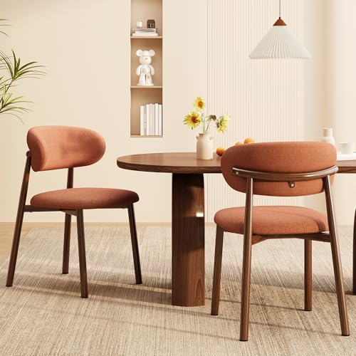 Kitchen Dining Chairs Set of 2 Modern Soft Linen Farmhouse Dining Room Chair, Orange/Walnut - color: 18 Inch Orange/Walnut Linen