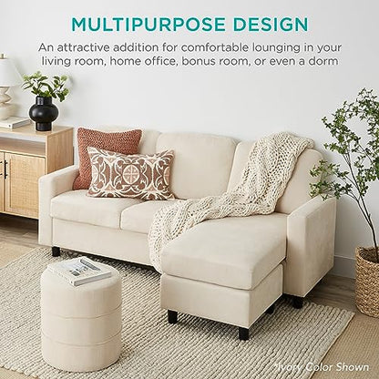 Best Choice Products Upholstered Sectional Sofa for Home, Apartment, Dorm, Bonus Room, Compact Spaces w/Chaise Lounge, 3-Seat, L-Shape Design, Reversible Ottoman Bench, 680lb Capacity - Light Gray - color: Linen - Light Gray