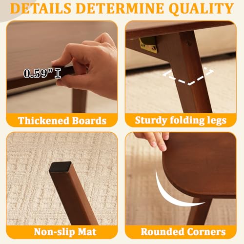 Baveke Folding Coffee Table- Foldable Floor Tables, Mid Century Coffee Table for Living Room, Small Coffee Tables Solid Wood Japanese Low Table for Sitting on Floor, No Assembly, 31.5''-Brown