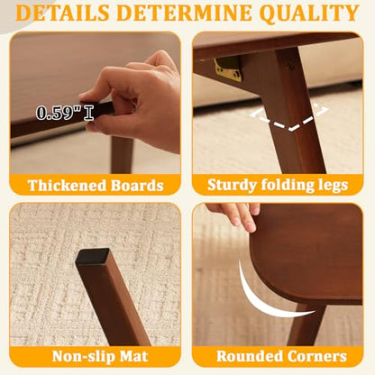 Baveke Folding Coffee Table- Foldable Floor Tables, Mid Century Coffee Table for Living Room, Small Coffee Tables Solid Wood Japanese Low Table for Sitting on Floor, No Assembly, 31.5''-Brown