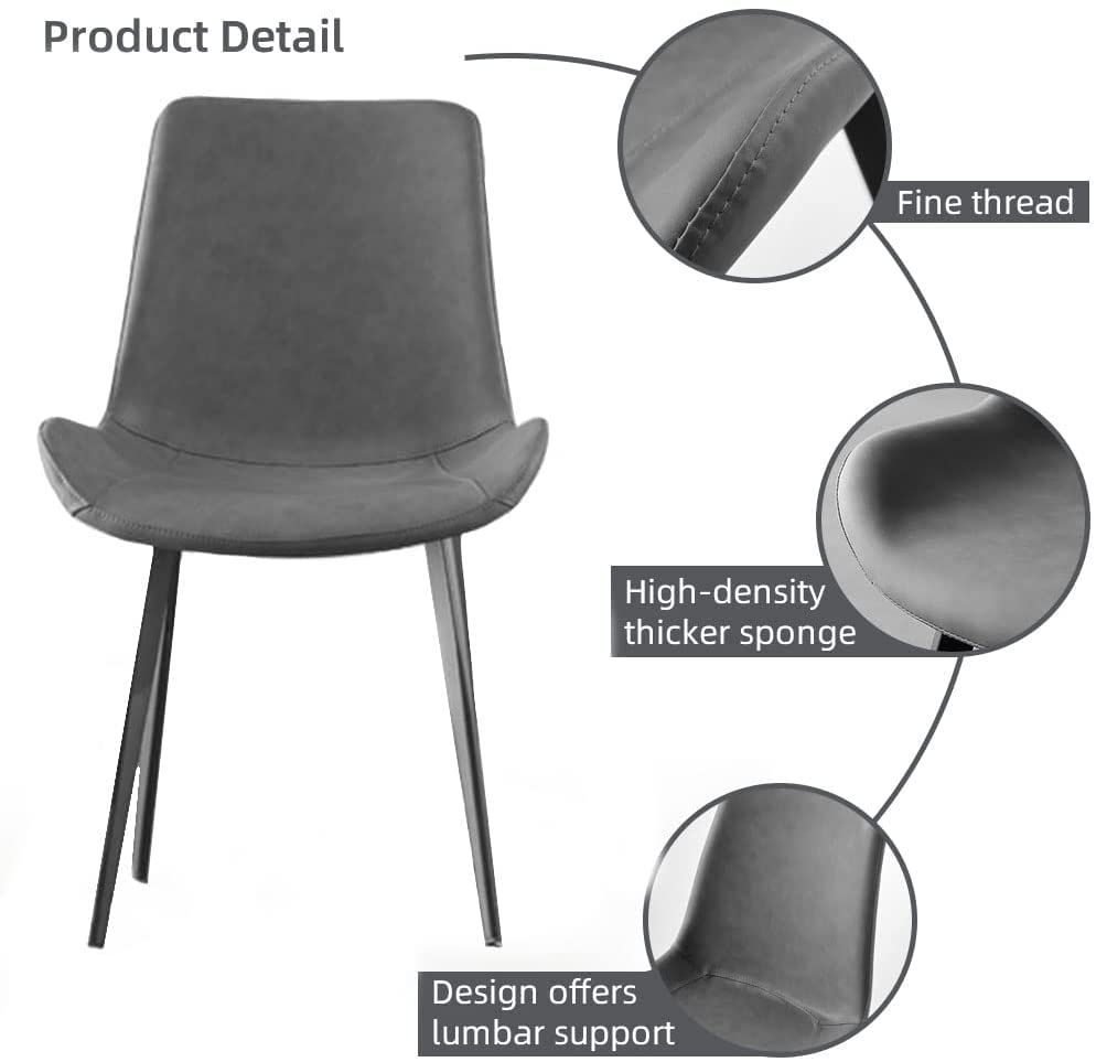 HIPIHOM Dining Chairs Set of 4, Modern Kitchen & Dining Room Chairs, Upholstered Faux Leather Cushion Seat and Sturdy Metal Legs (4 Grey Chairs) - color: Grey Chairs Set of 4