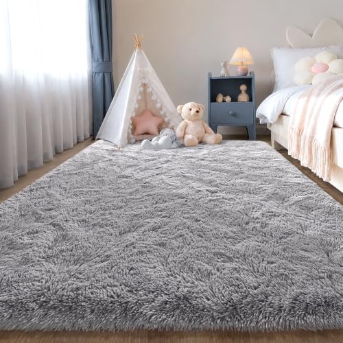 Zentavio Area Rugs for Living Room Small Carpet for Bedroom 3x5 Bedside Washable Soft Fluffy Shag Aesthetic Plush High Pile Throw Rug for Nursery Kids Room Dorm Room Grey - color: Grey, size: 3' x 5' (Rectangular)