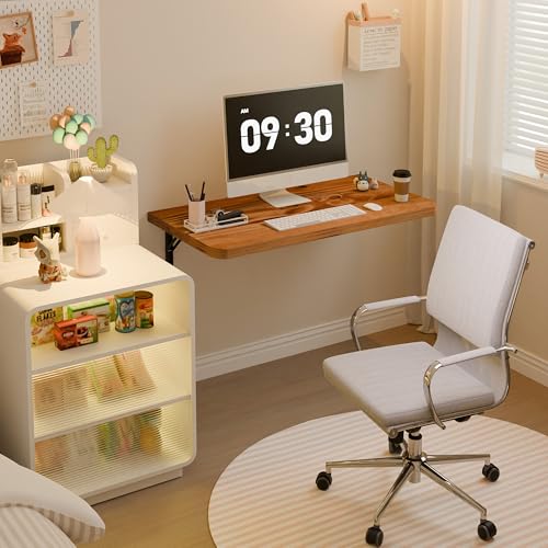 Dogsky 24" x 14" Floating Wall Desk, Fold Down Wall Table - 100 lbs Heavy Duty Solid Pine Wall Mount Folding Desk for Home Office, Laundry Room, Kitchen & Small Apartment, Burning Yellow - color: Burning Yellow, size: 24'' x 13.7'' x 6.3''