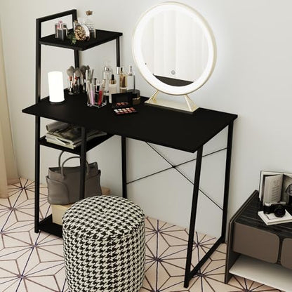 Tangkula Computer Desk with Shelves, Space Saving Home Office Desk with 3-Tier Ladder Shaped Storage Bookshelf, Modern Writing Study Desk with Metal Frame, Compact Computer Workstation (Black) - color: Black