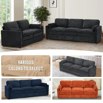 89" Chenille Soft Sofa w/Well-Filled Backrests, Black | Modern Couch w/Plump Pillows, 3 Seater Upholstered Couch w/Thick & Comfy Cushions for Living Room, Bedroom - color: Black, size: Sofa