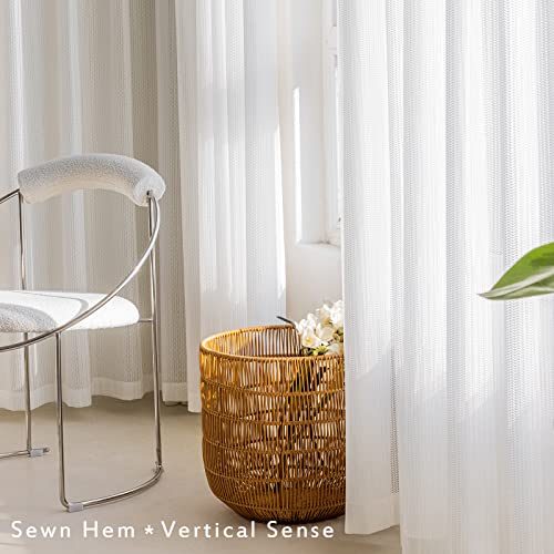 Jacquard 2 Panels Sheer Curtains 108 Inches Long, Semi Sheer Grommet Solid Casual Soft Voile Drapes with Light Filter Window Treatments for Bedroom Living Room, White, 52" W x 108" L | Jacquard Semi Sheer Grommet Solid Casual Soft Voile Drapes with Light