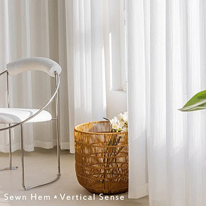 Jacquard 2 Panels Sheer Curtains 108 Inches Long, Semi Sheer Grommet Solid Casual Soft Voile Drapes with Light Filter Window Treatments for Bedroom Living Room, White, 52" W x 108" L | Jacquard Semi Sheer Grommet Solid Casual Soft Voile Drapes with Light