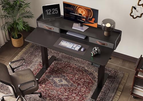 Claiks Standing Desk with Drawers, Stand Up Electric Standing Desk Adjustable Height, Sit Stand Desk with Storage Shelf and Splice Board, 48 Inch, Black - color: Black, size: 47.2×23.6