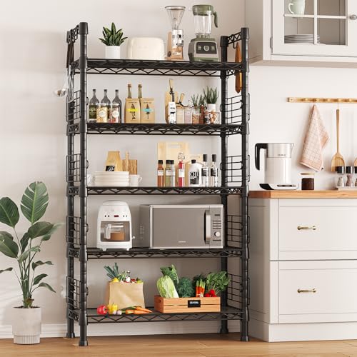 Large Metal Storage Rack, Storage Organizer Shelves for Kitchen | 5 Tiers Narrow Bookshelf, Storage Rack for Bathroom, Living Room, Balcony and Garage, Load 480lbs, Black - color: Black, size: 9.4 x 29.5 x 59.2