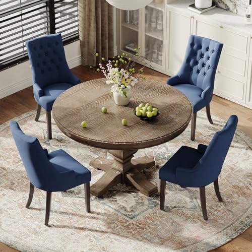 COLAMY Fabric Side Dining Chairs Set of 2, Wingback Upholstered Dining Room Chairs with Tufted Button, Living Room Chairs for Home Kitchen, Blue - color: Blue, size: Set of 2