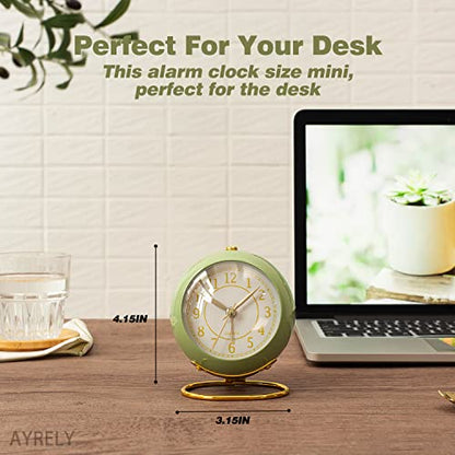 AYRELY® Battery Operated Analog Desk Alarm Clock with Light, Table Clock | Retro Aesthetic Clock with Silent Non-Ticking Movement for Bedside, Bedroom, Kitchen, Office, Travel & Kids' Room(Saga Green) - color: Saga Green