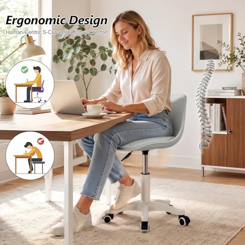 Small Desk Chair Cute, Swivel Armless Task Chair with Soft Padded Cushion, Height Adjustable Home Office Desk Chair with Back for Adult, Study Room, Office - color: Grey, size: M-Set of 1