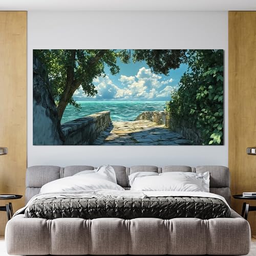 Canvas Wall Art Decor Large Wall Art Pictures for Living Room Artwork for Walls Landscape Natural Wall Art Decor Green Coastal Wall Art Prints Seaside Path Art Work for Home Office Wall Decor 29"x58" - color: TB-Q, size: 58"L x 29"W