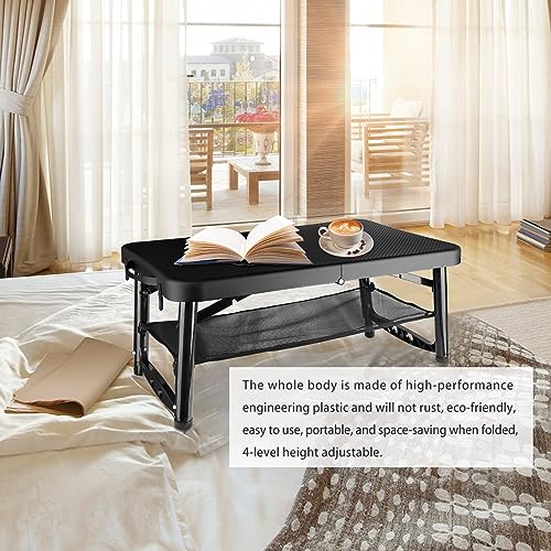 Folding Table and Stool, Small, Black, 4 Foot Outdoor Portable Table, Adjustable Height, Camping, Picnic, RV Table, 55lbs Load-Bearing, Lightweight - color: Black