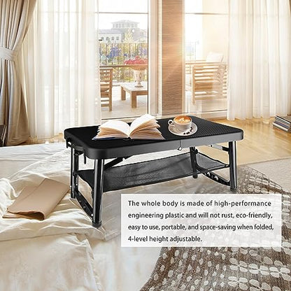 Folding Table and Stool, Small, Black, 4 Foot Outdoor Portable Table, Adjustable Height, Camping, Picnic, RV Table, 55lbs Load-Bearing, Lightweight - color: Black