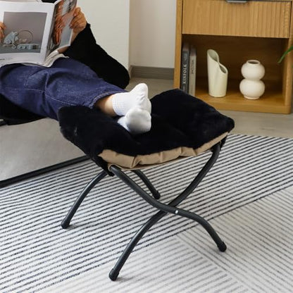 15"(H) Folding Ottoman, Set of 2, Foldable Footrest Stool, Small Foot Stool for Couch, Collapsible Foot Rest Ottoman for Sofa, Accent Padded Ottomans for Living Room, Bedroom, Black - color: Black 2pcs