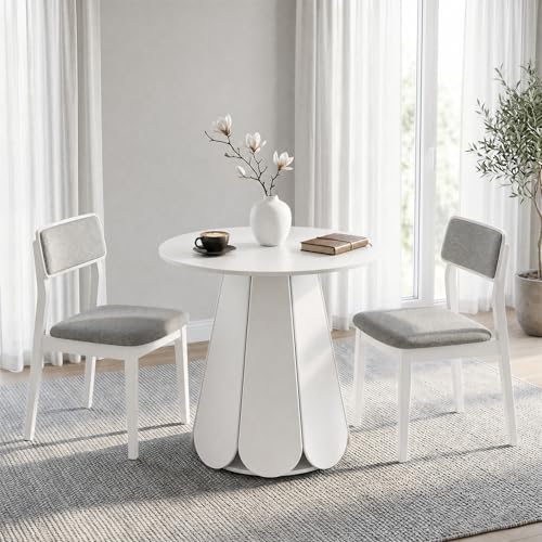 31.5" Round Dining Table, Small Circle Kitchen Table for 2-4 People, Modern Farmhouse Wood Dinning Room Tables with Pedestal Base, Space Saving Dinner Tables for Small Spaces, Mesa de Comedor, White - color: White