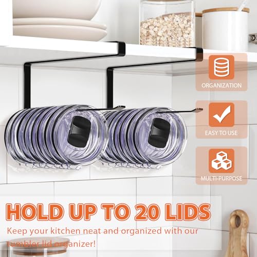 2 Pack Tumbler Lid Organizer, Versatile Tumbler Storage Holds 20 Lids Black | Space Saving Cup Lid Organizers Inside Cabinet Tumbler Lid Hook for Kitchen Organizer and Storage, Paper Towel Rack Hanger - color: Black, size: 2 Pack