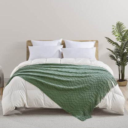 KASYLAN Acrylic Knitted Throw Blanket for Sofa Bed 50x60 Inch Green | Ultra soft acrylic knit, lightweight warm, multi-scene for sofa couch bed, machine washable, breathable textured throw - color: Rhombu-green