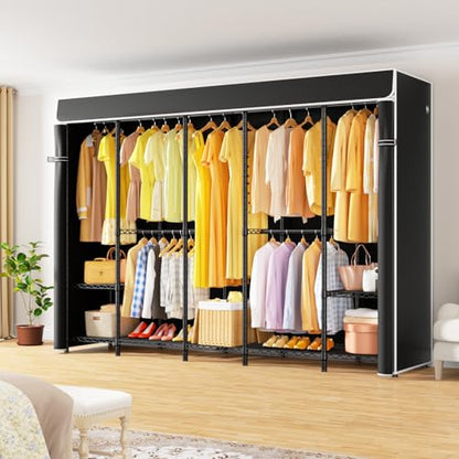 H50C Clothes Rack with Cover, Large Covered Clothing Rack, Black | Freestanding Portable Closets for Hanging Clothes, Heavy Duty Garment Racks with Shelves, 91.3 Inches Wide, Max Load 1350 Lbs - color: Black Rack with Black Cover