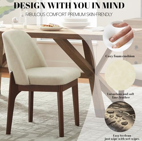 VKNOW Dining Chairs Set of 2, Faux Leather Wooden Kitchen Chairs, Beige | Modern Upholstered Side Chair with Rubberwood Legs for Kitchen Dining Room Restaurant, No Wobble - color: Beige, size: Set of 2
