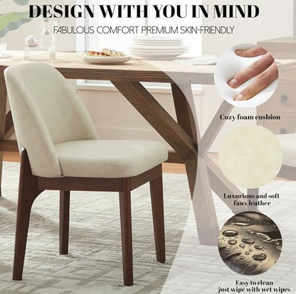 VKNOW Dining Chairs Set of 2, Faux Leather Wooden Kitchen Chairs, Beige | Modern Upholstered Side Chair with Rubberwood Legs for Kitchen Dining Room Restaurant, No Wobble - color: Beige, size: Set of 2