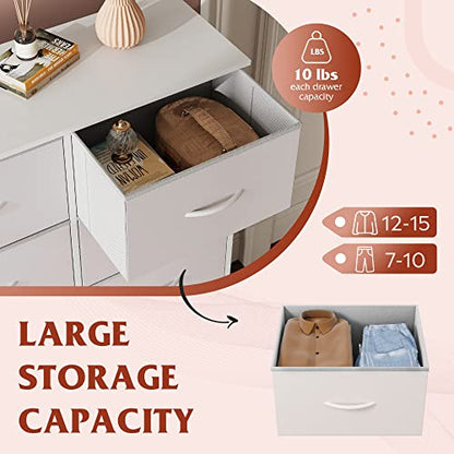 WLIVE Tall Dresser for Bedroom with 10 Fabric Drawers, White | 10 Drawers, Fabric Dresser for Closet, Storage Tower with Cabinet, Metal Frame - color: White