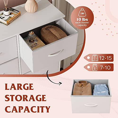 WLIVE Tall Dresser for Bedroom with 10 Fabric Drawers, White | 10 Drawers, Fabric Dresser for Closet, Storage Tower with Cabinet, Metal Frame - color: White