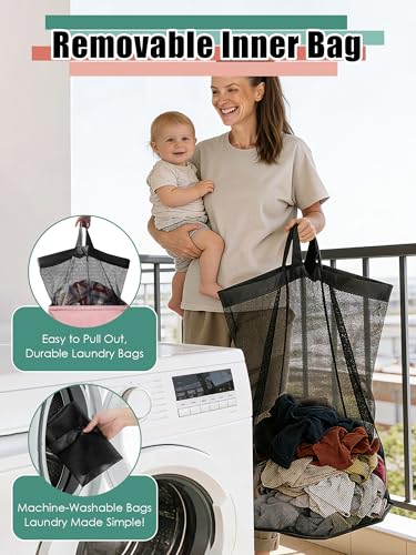 WTREE Laundry Hamper with Lid, Reinforced Sturdy Clothes Hamper with Anti-Puncture Base, Large Collapsible Laundry Basket with Removable Liner Bag, Tall Dirty Clothes Bin for Family, 100L Pink - color: Pink