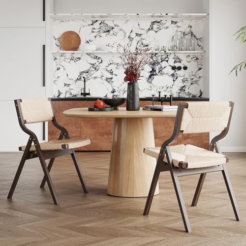 Wood Folding Chairs, Foldable Chairs Wooden Indoor Stackable Dining Chairs for Kitchen & Dining Room Chair Woven Seat & Webbing Back, Dining Chair Set of 2 - color: Light Walnut/Natural, Woven Rope