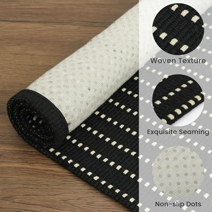 Washable Runner Rug, Non Slip Hall Runner, 2x6 Ft, Black/Cream | Washable Braided Runner Carpet, Non Slip Rubber Dot Backed, For Hallway, Kitchen, Entryway, Bedroom, Laundry Room, Foyer - color: Black and Beige, size: 2' x 6' (Rectangular)