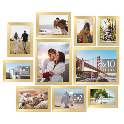 upsimples Picture Frames Set of 10, Including 8x10, 5x7, 4x6 Gold Frame | Multi Picture Frames Collage Wall Decor, Gallery Wall Frame Set, Gift For Christmas, Mothers' day, Wedding, Dorm, Living Room - color: Gold