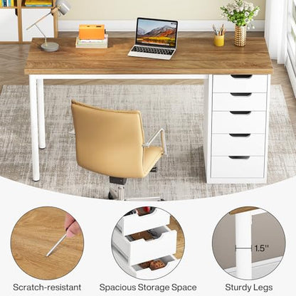 Tribesigns Computer Desk with 5 Drawers, 47 inches Rustic Brown Home Office Desk with Storage, Modern Simple Laptop Desk Study Writing Table for Small Spaces (1, Walnut+White) - color: Walnut+white
