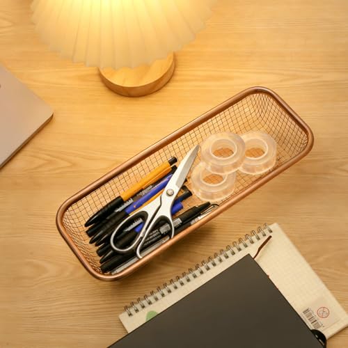 2Pack Stainless Steel Tumbler Cup Lid Organizer, Mason Jar Lid Holder | Rectangular, Rosegold, Stainless Steel Mesh, Cabinet Storage Basket, Silverware, Chopsticks, Straws, Utensils - style: RoseGoldModern-2pack