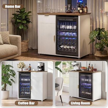 Apicizon Coffee Bar Cabinet with Fridge Space, Modern Fluted Coffee Station with Wine Beverage Storage, Drawer, Glass Holder, Wood Buffet Sideboard Table for Kitchen, Dining Room, 41.33" L, White - color: White