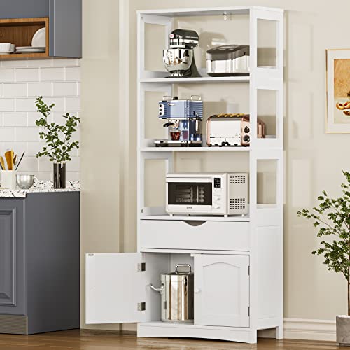 DICTAC Kitchen Pantry Storage Cabinets Freestanding Tall Bathroom Cabinet with Shelves and Drawer 64''H Sideboard Microwave Space Cupboard Organizer for Home Office,White, 23.62x13x64.06inch - size: 23.62x13x64.06inch