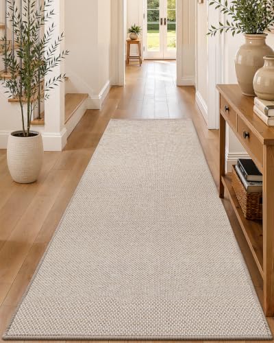 Color&Geometry Runner Rug 36"x96" Non Slip Rubber Backing Hallway Rug,Khaki | Carpet Runners for Kitchen Hallway Living Room Bedroom，Ultra Thin Entryway Rugs，Rolled-up NO Creases - color: Heather Khaki, size: 36"x96"
