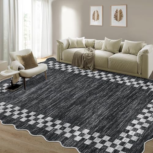 GarveeHome Area Rug 6x9 Large Living Room Modern Border Throw Rug | with Rubber Backing Stain Resistant Dining Room Throw Carpet Washable Scalloped Rug for Bedroom Home Decor Office, Grey - color: Scalloped Dark Grey, size: 6' x 9' (Rectangular)